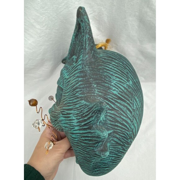 Whimsical Cat Face Hanging Bird Feeder House Blue Ceramic 11"x7" Yard Decor - Picture 4 of 11